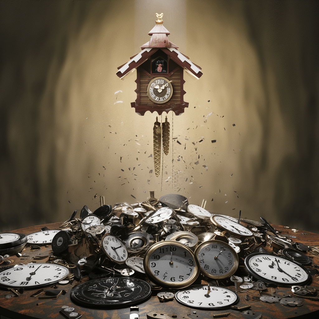 Bild på delar från olika klockor som sedan byggts samman till ett gökur