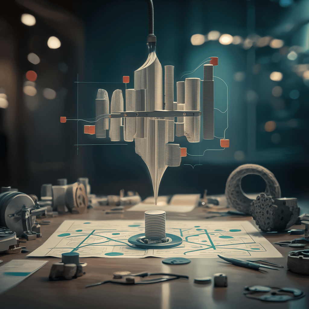 Fantasiful bild över hur man av olika delar från processkartläggning har byggt upp en färdig process